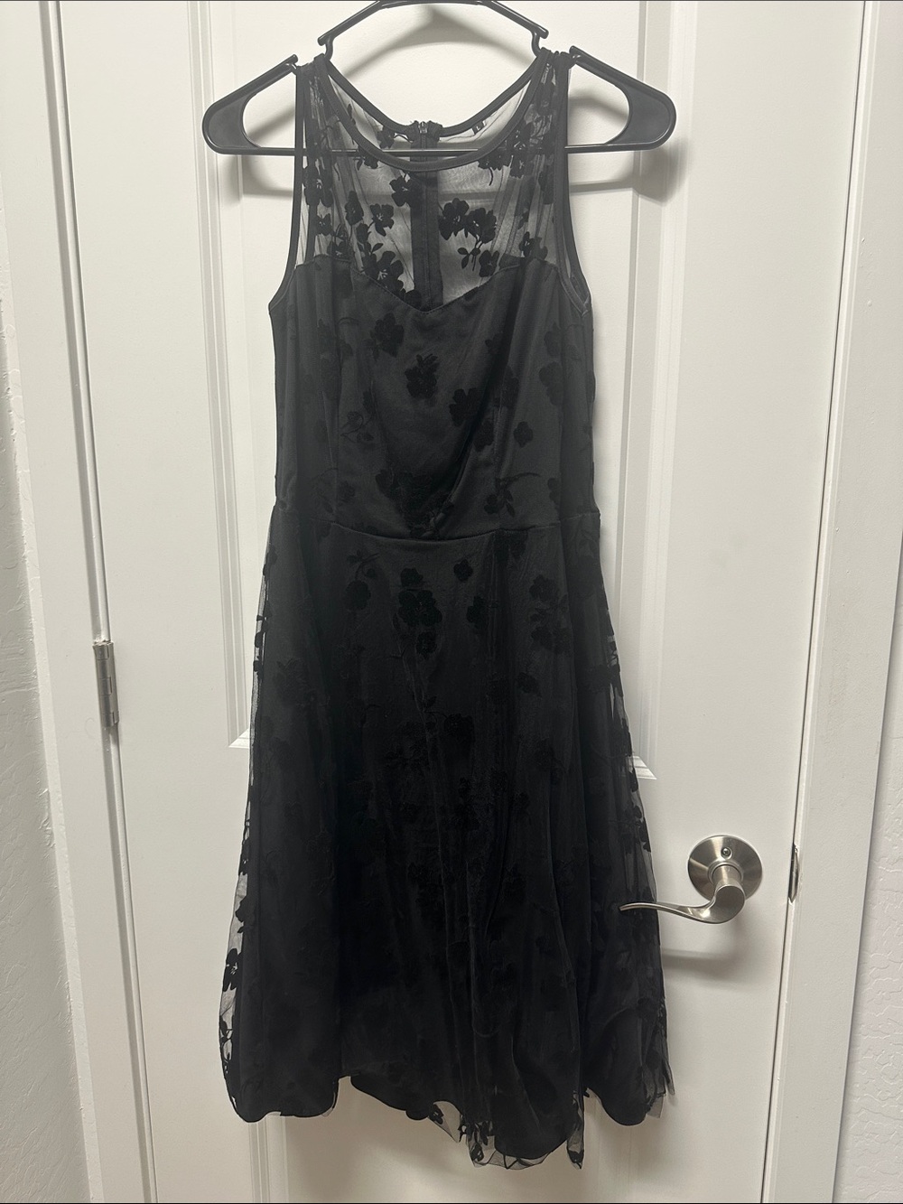 Elegant Black Floral Mesh Fit & Flare Dress